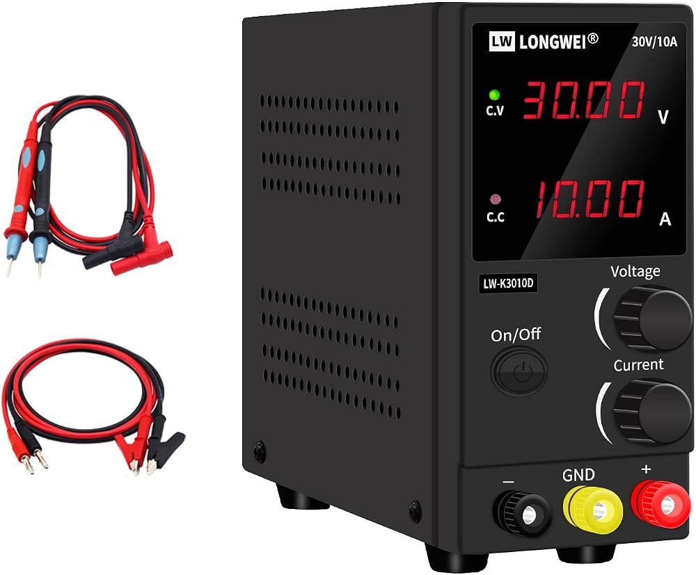 LONGWEI 30V 10A DC Variable Power Supply 4-Digit LED Lab Benchtop for DIY