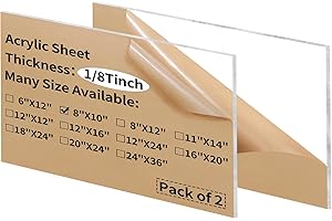 Gdhwxcl 8 x 10 inch Clear Acrylic Sheets 1/8 inch Thick - 2 Pack Transparent Plexiglass Plastic Cast Panels for DIY Craft Projects, Signs, Display Cases - Easy to Cut with Laser, Saw or Hand Tools