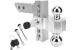 WODHMIEY Adjustable Trailer Hitch, 12,500 LBS GTW, Fits 2 Inch Receiver, 6 Inch Drop/Rise Drop Hitch, 2 and 2-5/16 Inch Tow B