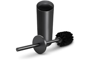 NOVSIX Black Toilet Brush and Holder Set - Scratch Resistant Black Toilet Bowl Brush and Holder with Soft Bristles Replaceable Head, Protection from Splashes, and Compact Design - for Effective Cleaning