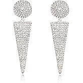 KaFu Simple Big Triangle Crystal Bridal Chandelier Drop Dangle Earrings Elegant Rhinestone Bridal Dangling Studs Earring Wedding Jewelry Gift for Women Girls