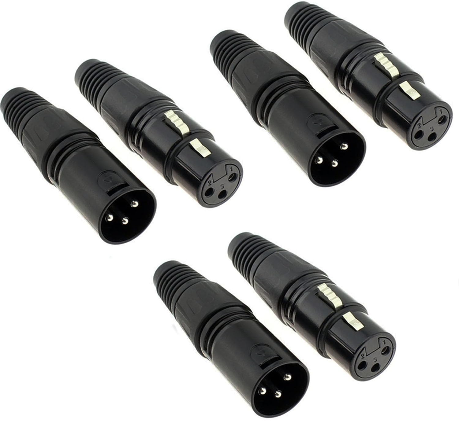 VISSQH 6 Pack XLR Connectors, 3 Pin XLR Male & Female Panel Mount, Microphone Audio Socket, Compatible with Microphone, Speaker, Audio Interface, Mixer, Amplifier