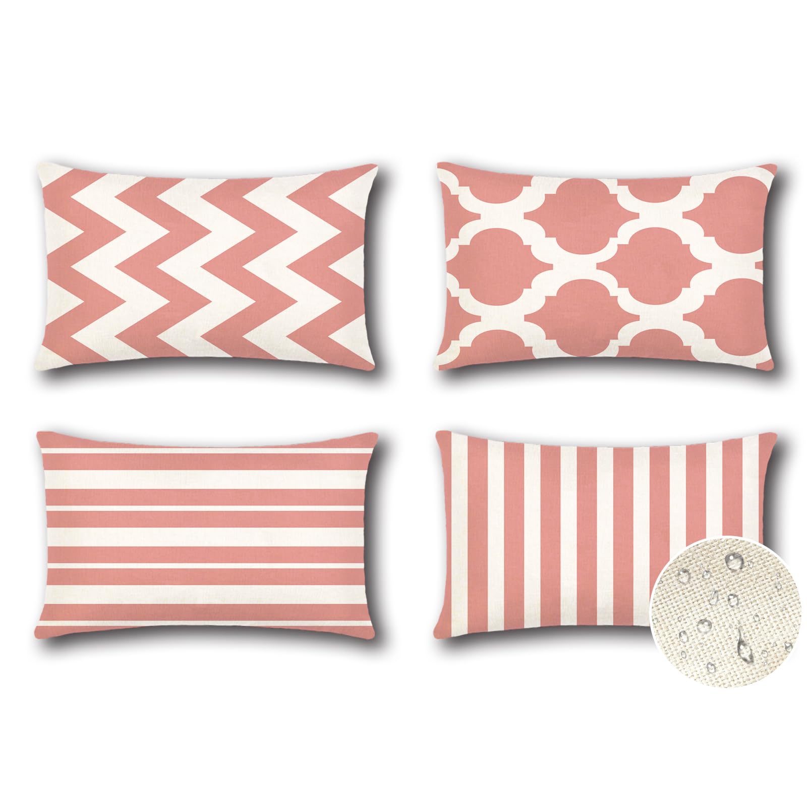 Photo 1 of OTOSTAR Set of 4 Waterproof Throw Pillow Covers 16x24 Inch Farmhouse Geometric Square Pillow Cases for Couch Patio Furniture Balcony Garden Outdoor Decoration?Geometry70-Pink?