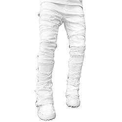 Kodaruber Mens Stacked Jeans Slim Fit Ripped Skinny