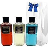 Bath & Body Works BOURBON, NOIR, OCEAN Men's Collection 3-in-1 Hair, Face & Body Wash 3-piece Gift Set with a Blue Bow for Holidays - 10 fl oz each