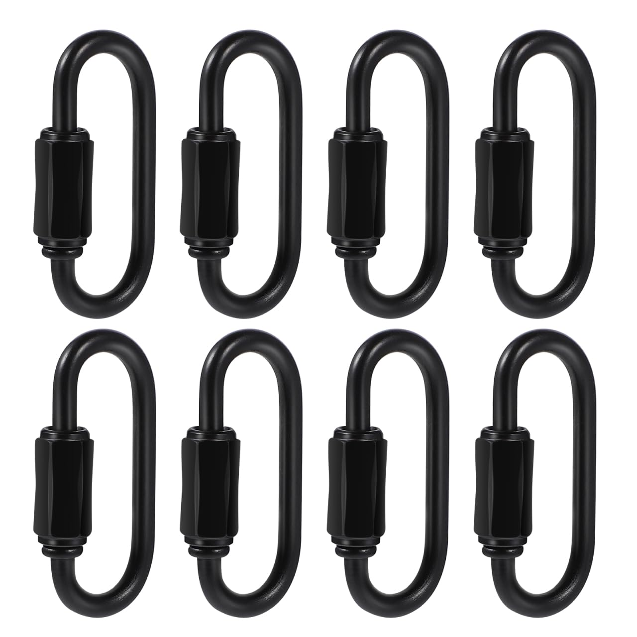 VILLCASE 8pcs Small Carabiner Clips, Stainless Steel Oval Locking Carabiner, Heavy Duty Threaded Quick Chain Link Connector for Camping, Hiking, Swing, Hammocks, Outdoor and Gym (Black)