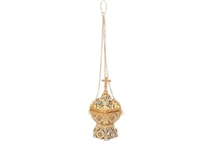 KALLORY Metal Hanging Incense Burner Cross Charcoal Resin Burner Golden with Chain for Home Fragrance