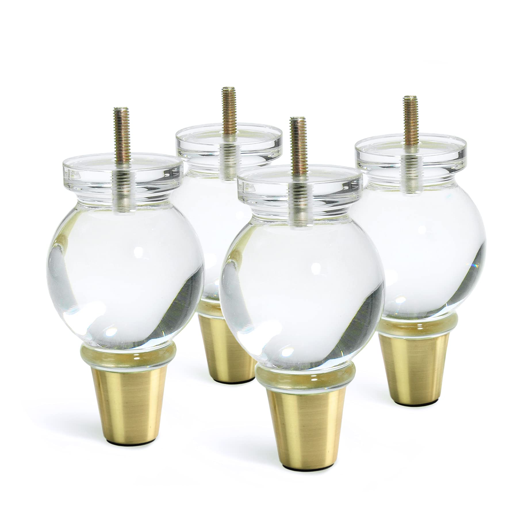 JEREVER Acrylic Furniture Legs Replacement Sofa Feet Cabinet Modern Clear Decor DIY Legs Classical Style Set of 4 ((5.1inch)