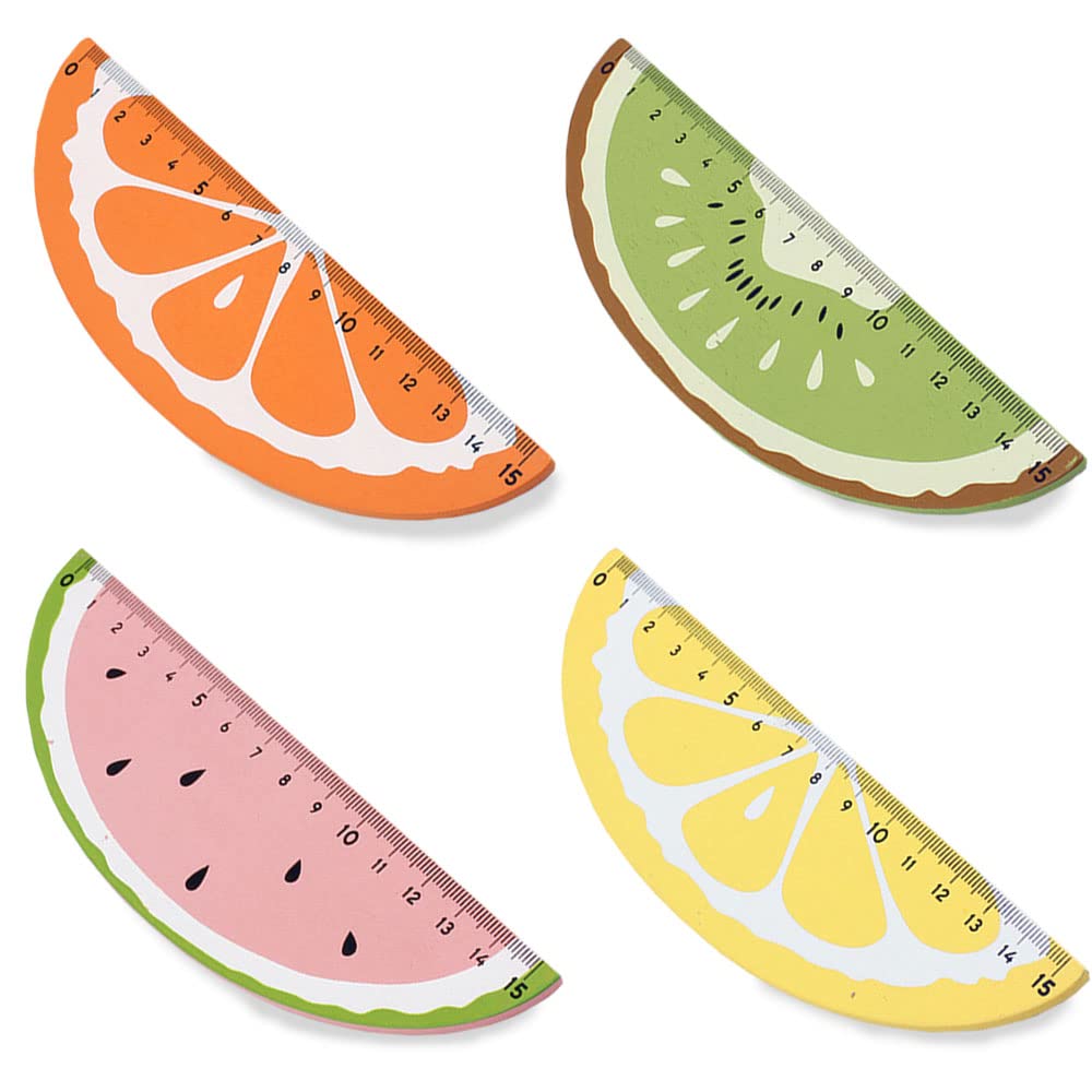 4 Piece Wooden Ruler - Creative Fruit Design, Durable and Useful for Kids