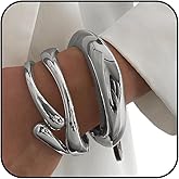 ZOVOLI 3Pcs Chunky Gold Bangle Bracelets for Women Gold Plated Big Stackable Bangles Set Trendy Statement Cuff Bracelet Fashion Jewelry Gifts