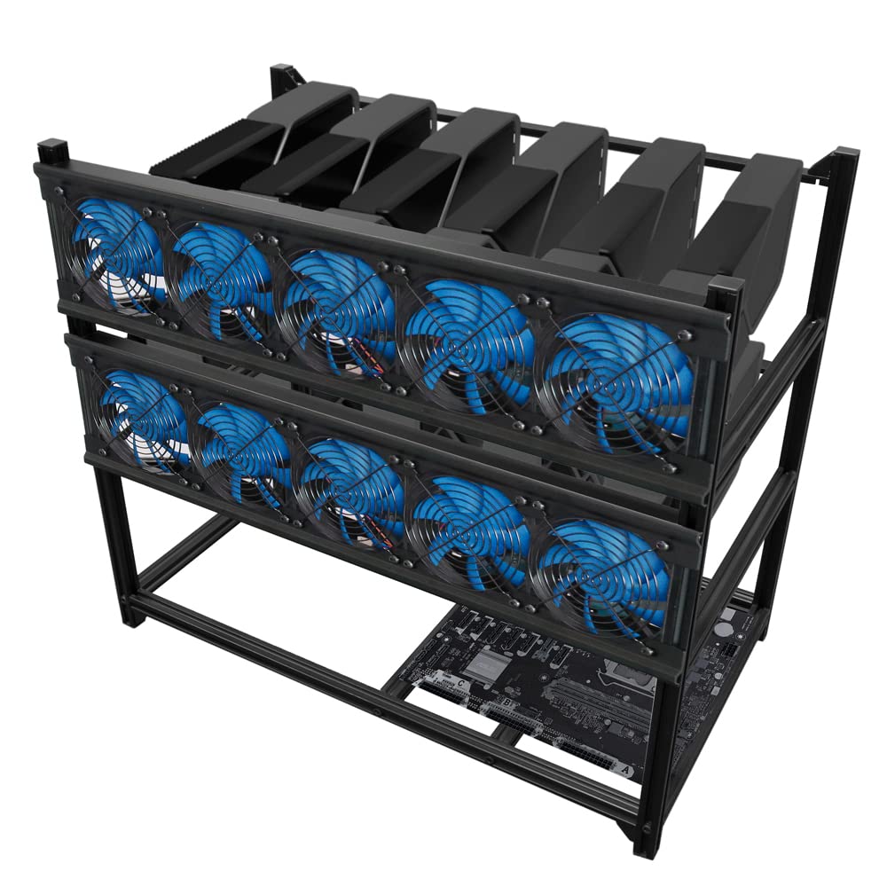 Kingwin Miner Rig Case Frame 12 GPU – Premium Stackable Aluminum Mining Rig Enclosure for Efficient Crypto Mining, Test Bench PC Case.