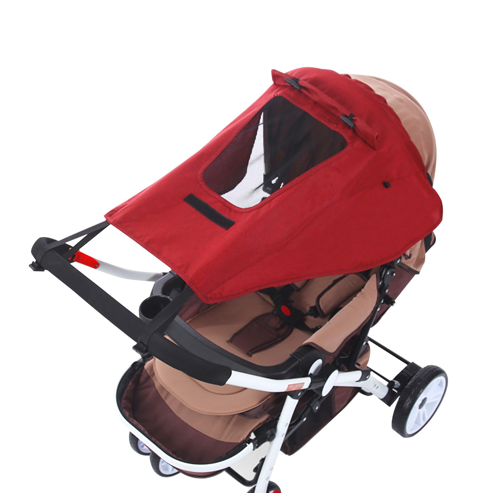 Pram Sun Shade, Universal Buggy Sun Shade Cover, Sunshade Canopy for Pushchair Portable Installation, Baby Stroller Shade Uv Protection with Skylight Design (Wine-red)