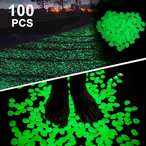 Boomile 100 pcs Glow in the Dark Garden Pebbles for Walkways and Decor, Glow Stones Rocks Decorative Luminous Pebbles for Outdoor Garden Pathway Walkway Fish Tank Aquarium Ornaments in Green