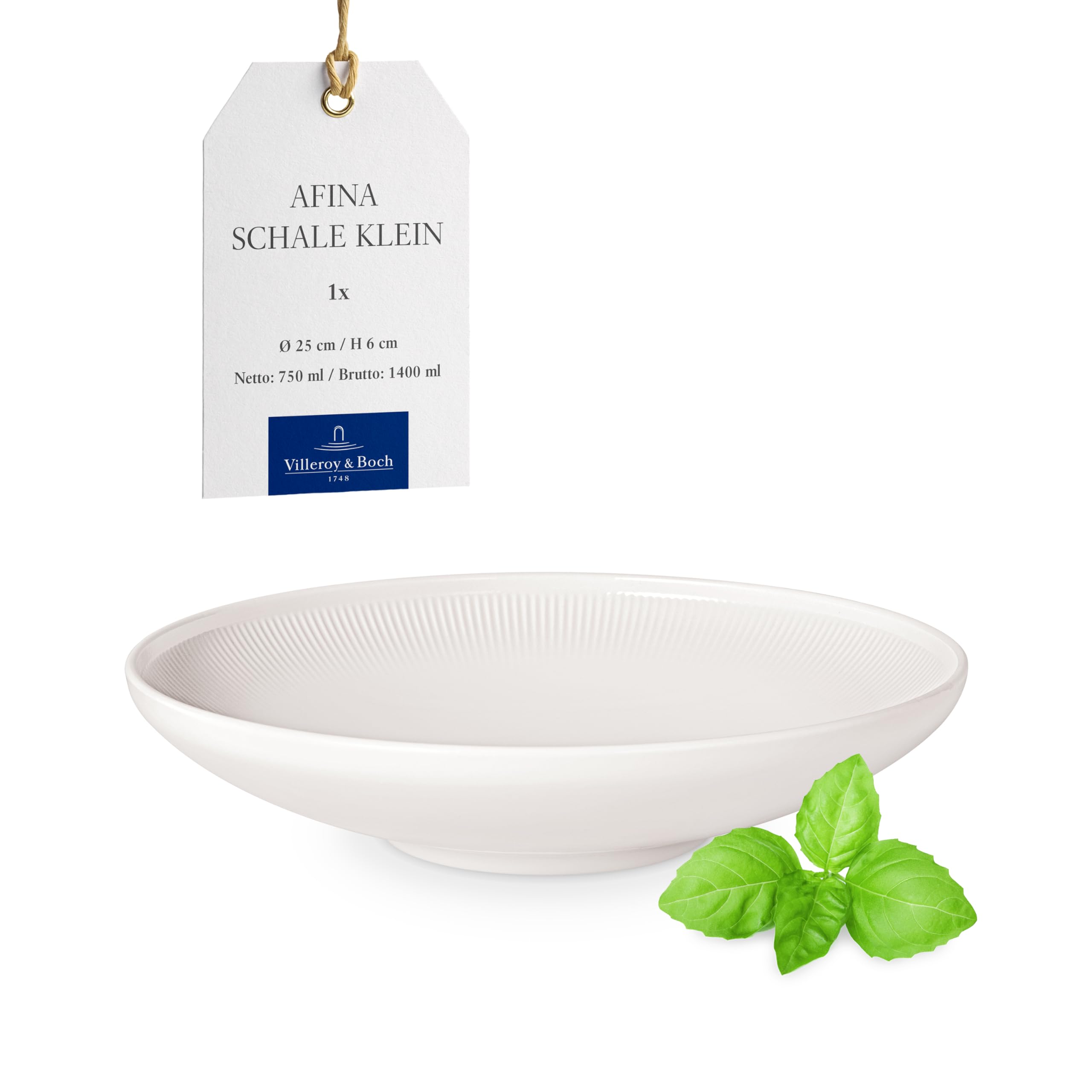Villeroy & Boch - Afina Bowl Made of Premium Porcelain, Medium Bowl for Salads and Pasta, Made in Germany, Dishwasher and Microwave Safe, Stackable, White