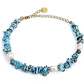 Irideket Turquoise Link Bracelet for Women with Pearl Accents - Gold Stainless Steel Chain Adjustable Beaded Bracelet December Birthstone Boho Jewelry for Her Mom Wife Girlfriend Anniversary Jewelry