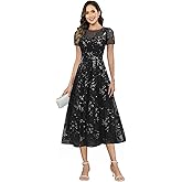 Ywwaaq Lace Sequin Mother of The Bride Dresses with Sleeves Tea Length A-Line Chiffon Formal Evening Gown