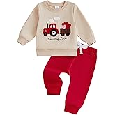 Doqcey Toddler Baby Boy Valentines Day Outfit Truck Loads of Love Embroidery Long Sleeve Sweatshirt Jogger Pants Clothes Set