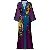 Kihnop Women's Floral Long Kimono Robe Long Satin Robe Long Silk Robe Ladies Kimonos Silky Bathrobe Cover Up, One Size