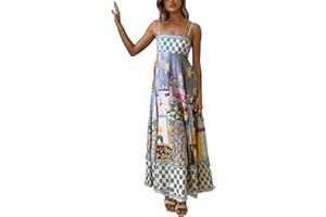 FARETUMIYA Women Cute Print Maxi Cami Dress Loose Sleeveless Spaghetti Strap Boho Dress Flowy Graffiti Long Aline Sun Dress