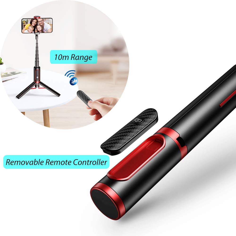 Selfie Stick Tripod Bluetooth Remote - Removable Wireless Remote Controller Portable Lightweight Aluminum Alloy Extendable Selfie Stick with Reinforced Tripod (Black)