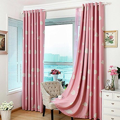 FUJINET Polyester Fiber Clouds Pattern Drapes Panels Blackout Curtains 98.4"x37.4" Pink