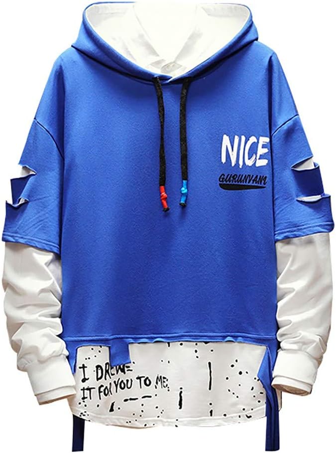 Zilosconcy Hoodies Fake Two-Piece Man Tracksuits Men's Simple Loose Stitching Casual Comfortable Patchwork Hooded Sweater Top Jacket Jumper Sweatshirt