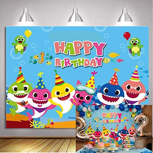 RUINI Baby Shark Party Backdrop Vinyl Wooden Wall Photo Studio Props 6x4FT