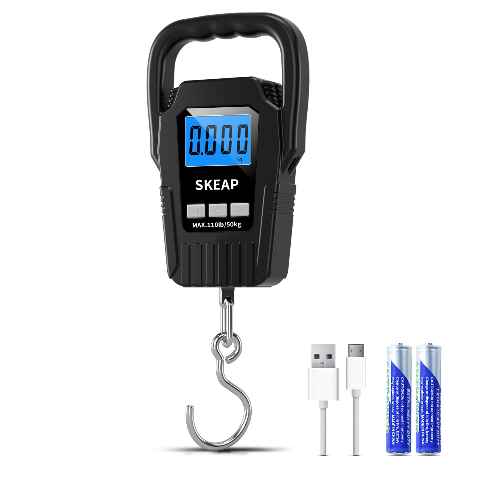 Photo 1 of (missing power cable) SKEAP Digital Fish Scale - 110lb/50kg Backlit LCD Fishing Gear with Portable Handle, Includes 2 AAA Batteries 