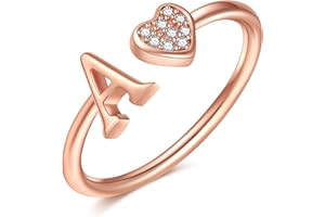 BRIJEWLIC Initial Rings for Teen Girls - Heart Sterling Silver Rings for Teen Girls Child Gifts jewelry for teens | 14K Gold/Rose Gold/Sterling Silver Plated Ring for Girls Kids Women Ring for Teenager Girls Gifts Adjustable-No tarnish, No reactions for sensitive skin Hypoallergenic