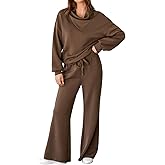 Aleumdr Women's 2 Piece Outfits Lounge Set Mock Neck Long Sleeve Sweatshirt With Wide Leg Pants Sweatsuit Fall 2025