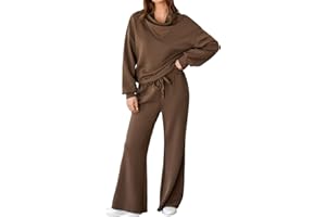 Aleumdr Women's 2 Piece Outfits Lounge Set Mock Neck Long Sleeve Sweatshirt With Wide Leg Pants Sweatsuit Fall 2025