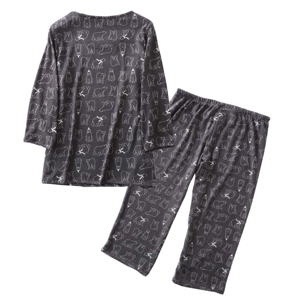 ENJOYNIGHT Women\'s Cotton Pajamas Set 3/4 Sleeve Top & Pants Sleepwear Set Super Soft Loungwear (Bear, Large)