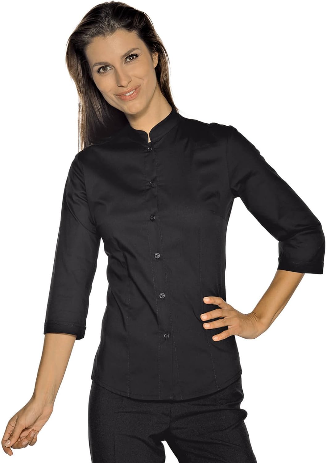 Isacco Cuello-Mao-Camisa Ajustada de Manga 3/4, Color Negro ...