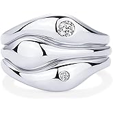 PAVOI 14K Gold Plated Chunky Stackable Rings Set for Women | Cubic Zirconia Bands Set | 3 Statement Rings Pack