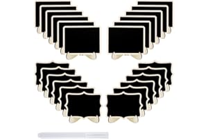 JEFURE 24 Pack Small Chalkboard Labels with Easel Stand, Mini Chalkboard Signs, Wooden Blackboard for Table Numbers, Food Signs, Wedding Signs, Place Cards and Event Decoration, with 1 Liquid Chalk