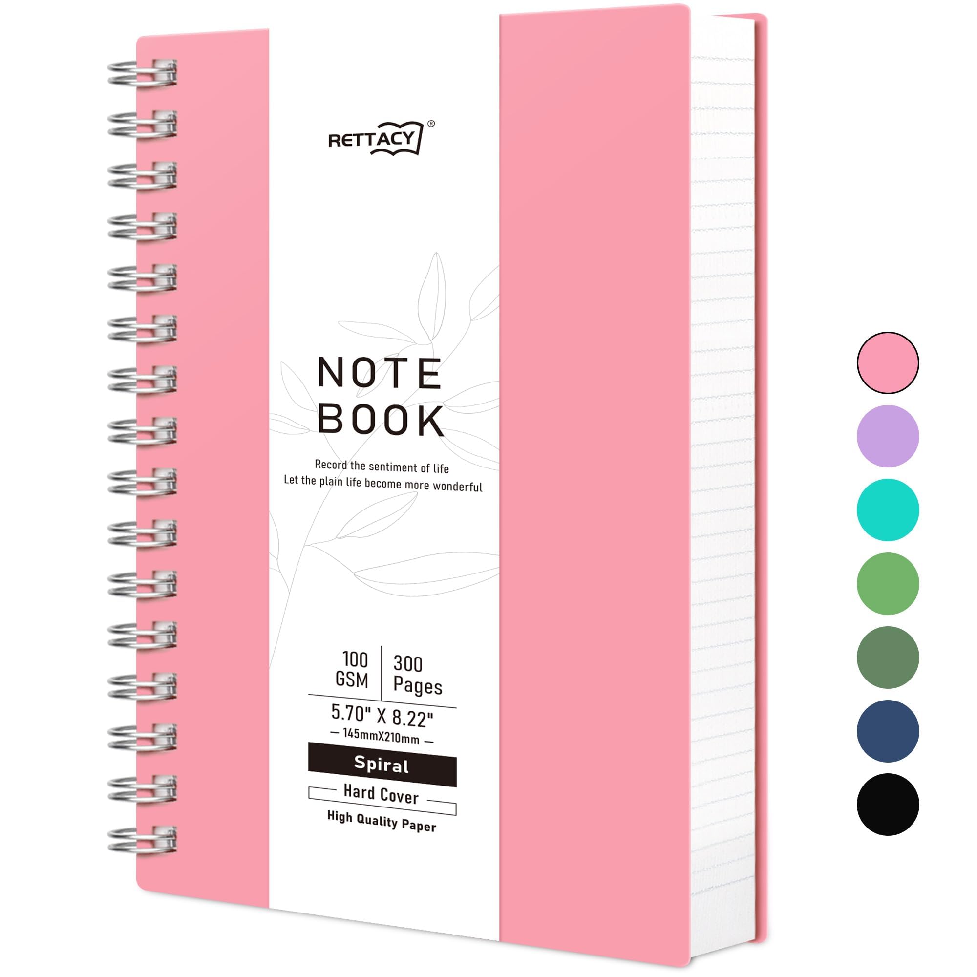 RETTACY A5 Notebook, Notepad, Wirebound Spiral Notebooks 300Pages /150 Sheets for Writing,100gsm College-Ruled Paper, Flexible Plastic Cover, for Women Men Work Office School,14.5 x 21cm - Pink