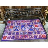 Vintage Sari Tapestry Purple Embroidered Patchwork Beaded Wall Hanging Throw