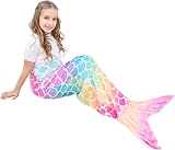 WERNNSAI Mermaid Tail Blanket Plush Wearable Kids Rainbow Scales 110x40cm