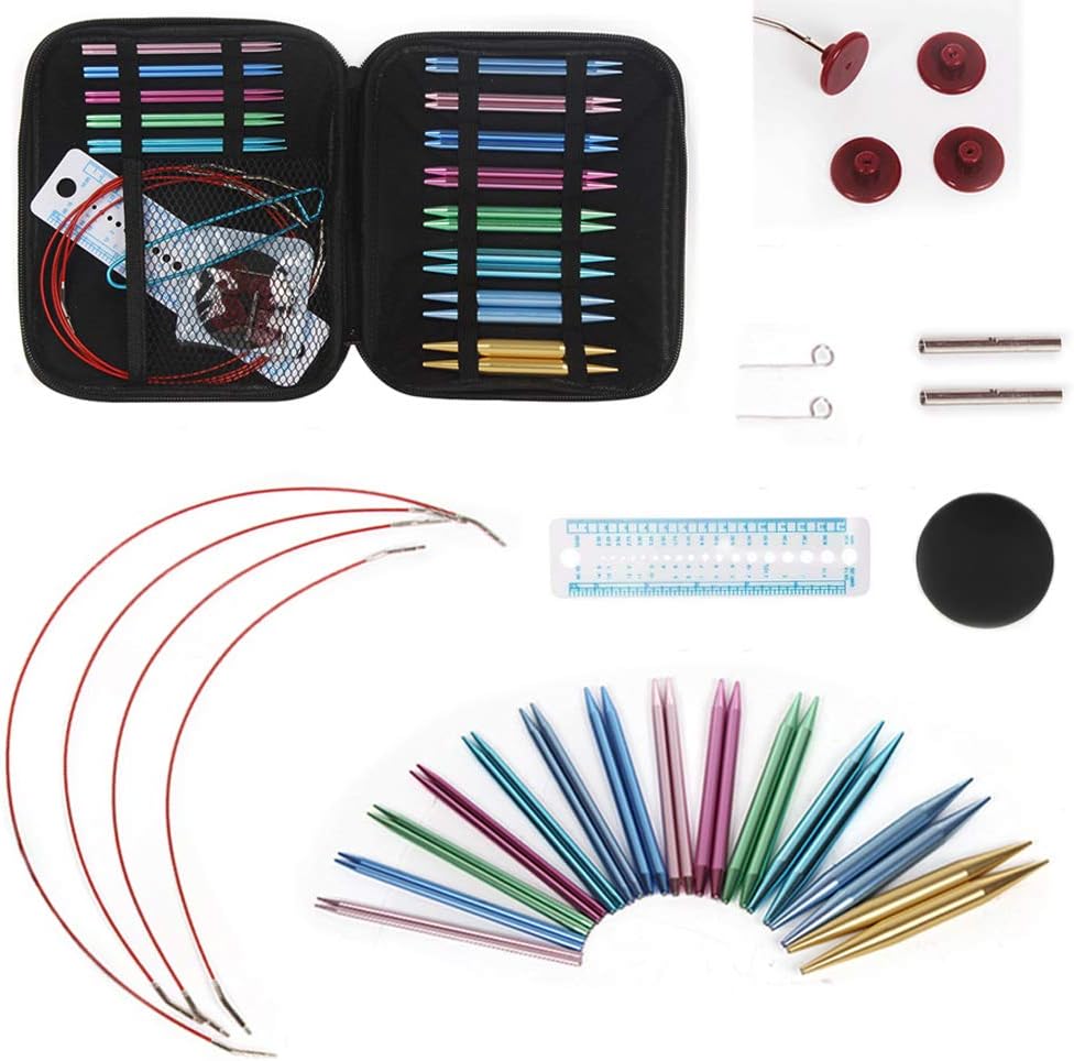 Aluminum Circular Knitting Needles Set with Ergonomic Handles, 13 Sizes/Set Mixed Interchangeable Circular Knitting Needle Weave Yarn Sets with Storage Case for Any Crochet Patterns & Yarns Projects