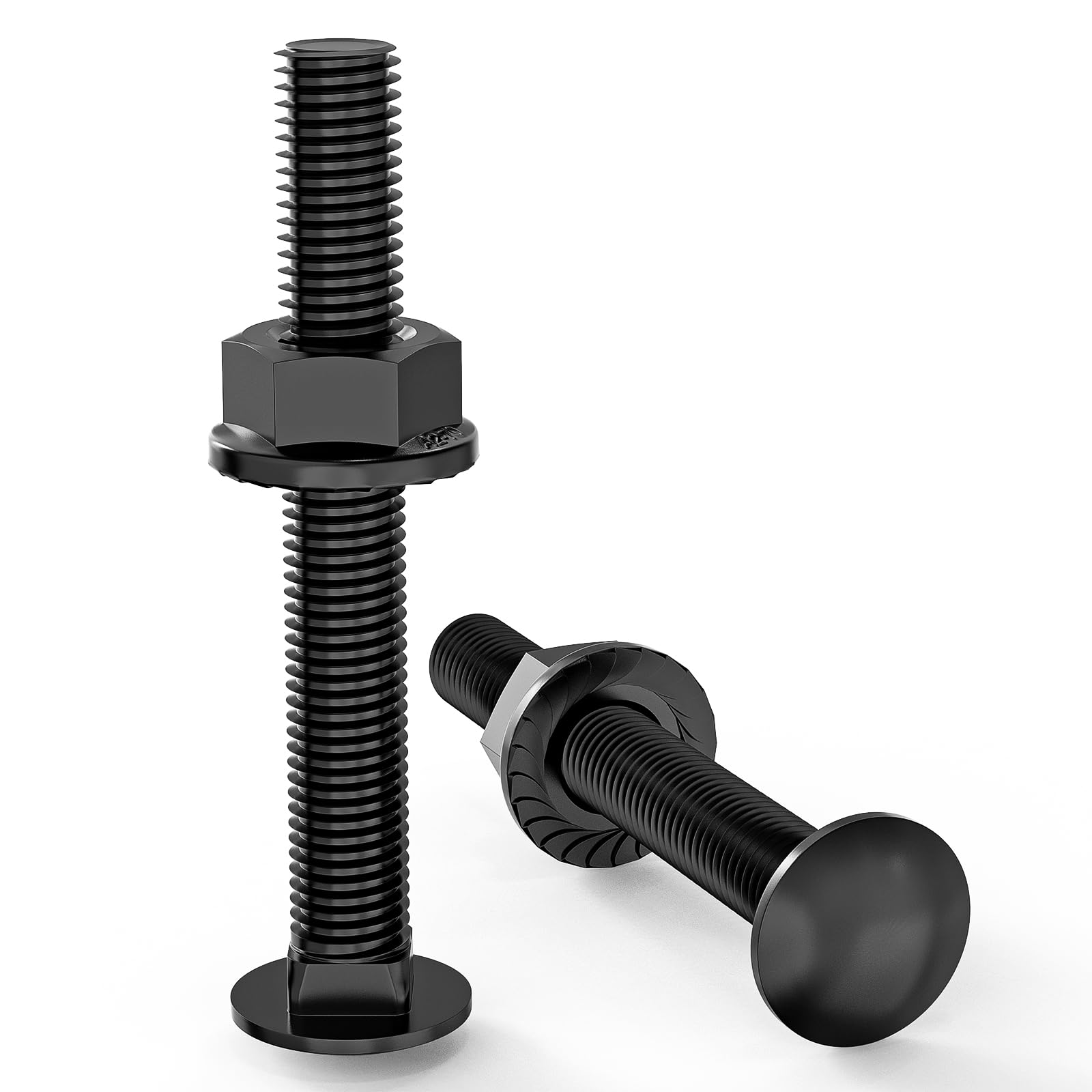 ORTAVA Carriage Bolts M8×60 Stainless Steel A2 V2A DIN 603 (Pack of 20) with Hex Flange Nut, Carbon Steel, Round-Head Screws (Black)