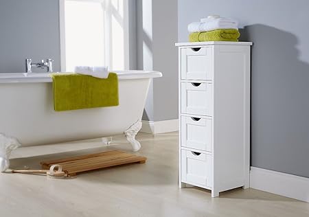 Home Source – Badregal Badezimmerschrank Kommode mit 4 Schubladen schmal Unterschrank