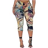 GORGLITTER Women's Marble Print Capri Leggings High Waisted Yoga Cropped Pants