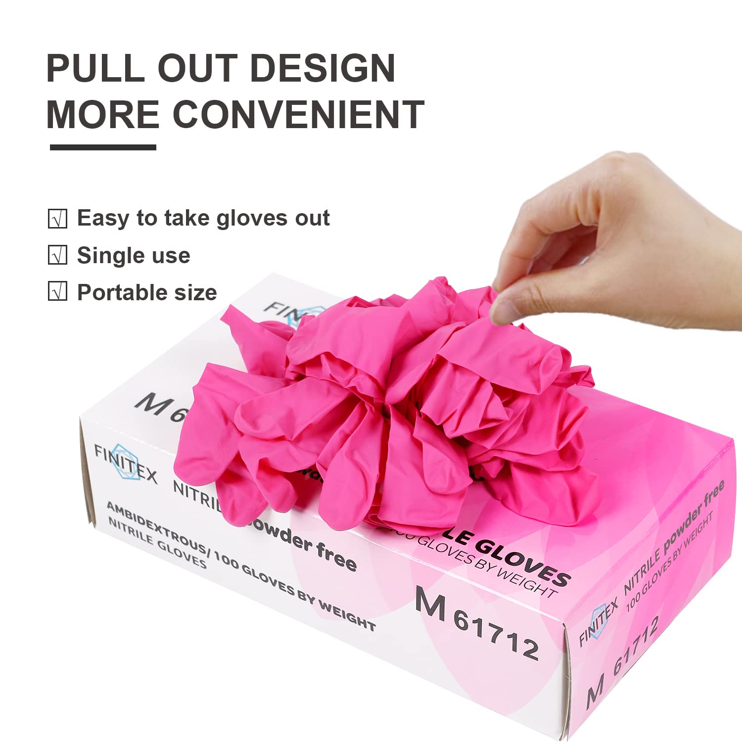 FINITEX Pink Nitrile Disposable Latex-Free Gloves - 3.5mil 100PCS Powder-Free Latex Free Cleaning Medical Exam Food Gloves