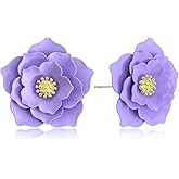 JOONL Simulated Creative Flower Alloy Three-Layer Three-Dimensional Stud Earrings Statement Colorful Petal Stamen Stud Earrings for Women
