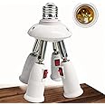4-in-1 Light Socket Extender, E26/E27 to 4 Bulb Adapter with Adjustable Arms, 360° Rotatable for Ceiling Fan/Lamp Holder, UL Listed, Extension Splitter with Power Switch(White)