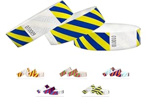 QUBIBAND Wristbands Made Out of Tyvek - Striped - 500 Pack - Neon Blue + Yellow - 3/4" Tyvek Wristbands for Events …