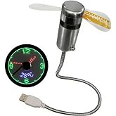 Mini USB LED Clock Fan, Hologram Clock Fan, USB Powered Desktop fan with Real Time clock and Temperature Display for Office Desk and Study Cooling ﻿ 