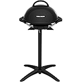 George Foreman Indoor/Outdoor Electric Patio Grill, Apartment Approved, 15-Serving, Removable Stand, Black