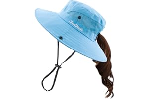 Muryobao Women's Ponytail Sun Hat UV Protection Foldable Mesh Wide Brim Beach Fishing Hat