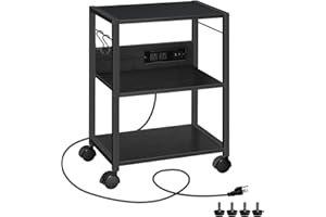 MAHANCRIS Mobile Printer Cart, 3-Tier Printer Stand with Storage, Printer Table with Power Outlets and USB Ports, Home Printe